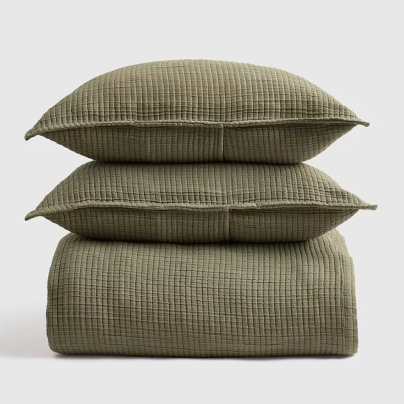 NWT QUINCE Organic Ribbed Cotton Coverlet Set Full/Queen Olive 8724 - Picture 1 of 13